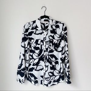 LOFT Button-Down Utility Blouse in Black and White Botanical Print